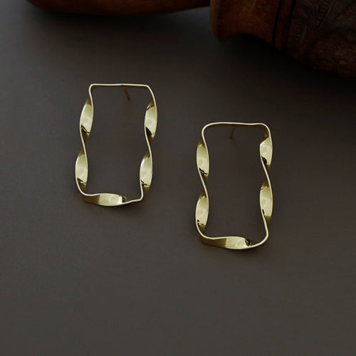 Golden Twisted Rectangle Earring